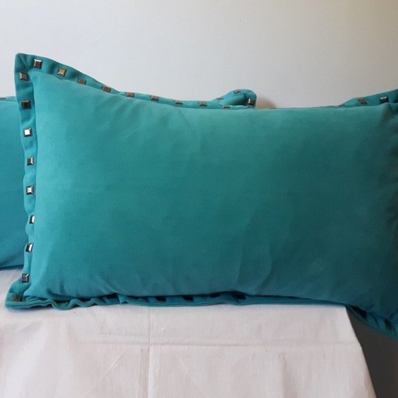 unbranded Other - FEATHER FILL down cushions Teal greenish blue studded ACCENT pillows RECTANGLE